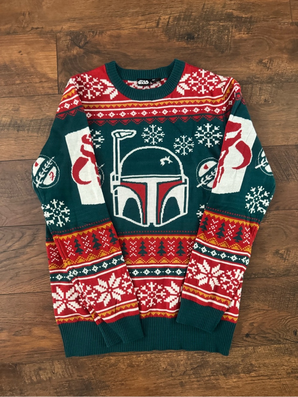 Star Wars Boba Fett Green, Red and White Holiday Crewneck Sweater